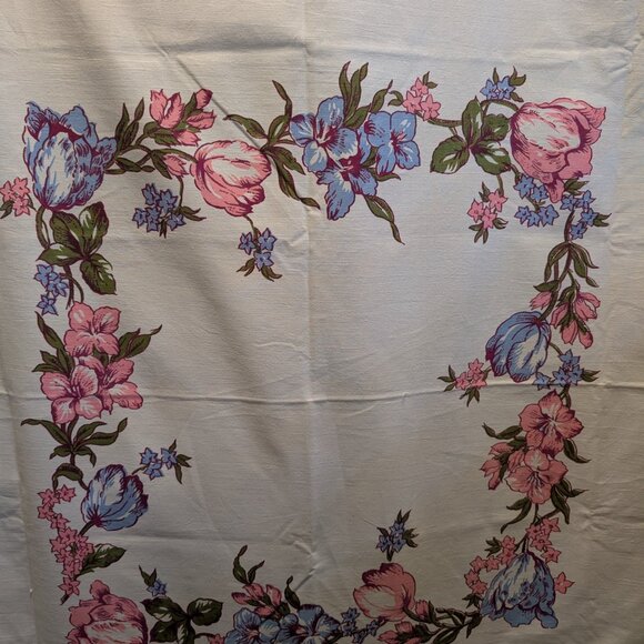 Vintage Tablecloth with Pink and Blue Flowers - Picture 4 of 5